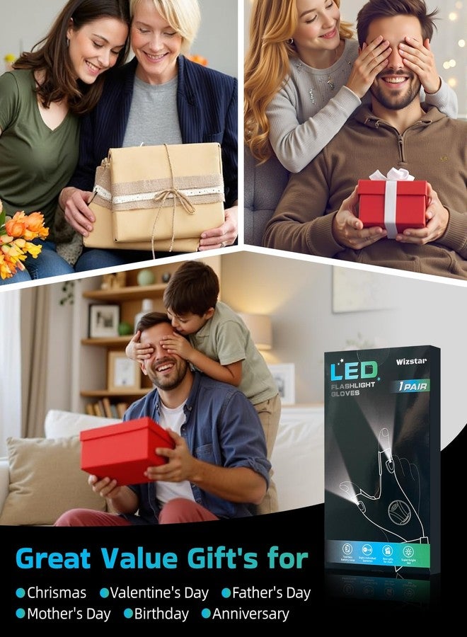 قفازات مصباح LED من ويزستار، هدايا مميزة للرجال، الأب، الحبيب، الزوج، هدية عيد الحب أو عيد الميلاد، مصابيح أصابع مقاومة للماء مع مفتاح تشغيل/إيقاف للتخييم، الصيد، والإصلاح. - Image 2